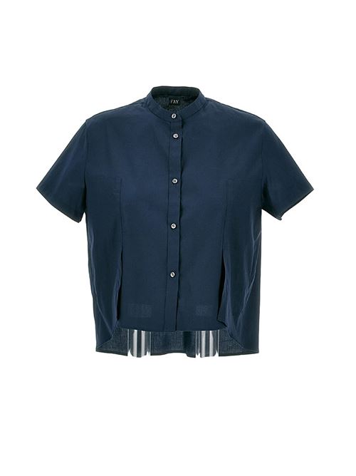 Camicia in cotone con collo alla coreana blu FAY | NCWA248575S ORMU807